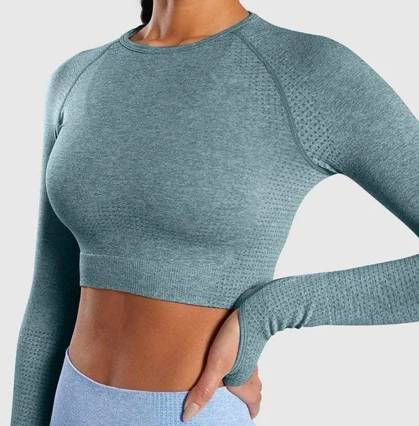 Workout Long Sleeve Crop Top Blue Size M - Image 3