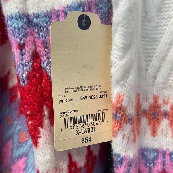 NWT ST. JOHN'S BAY Sweater Women’s XL Multicolor Fair‎ Isle Cable Knit Pullover - Image 6