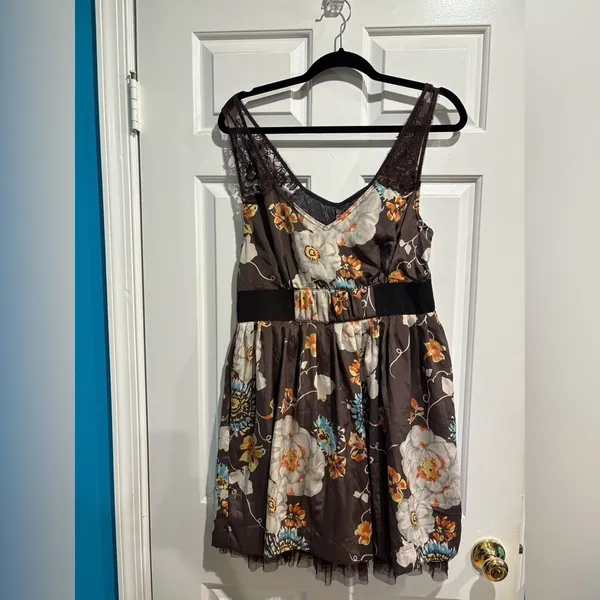 Free people mini floral tulle trim dress sz 10 M brown whimsygoth wedding guest - Image 2
