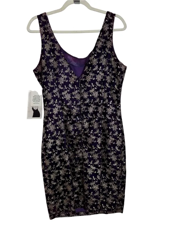Vintage Jessica McClintock Gunne Sax Velvet Mini Dress 13/14 NWT Purple Gold - Image 3