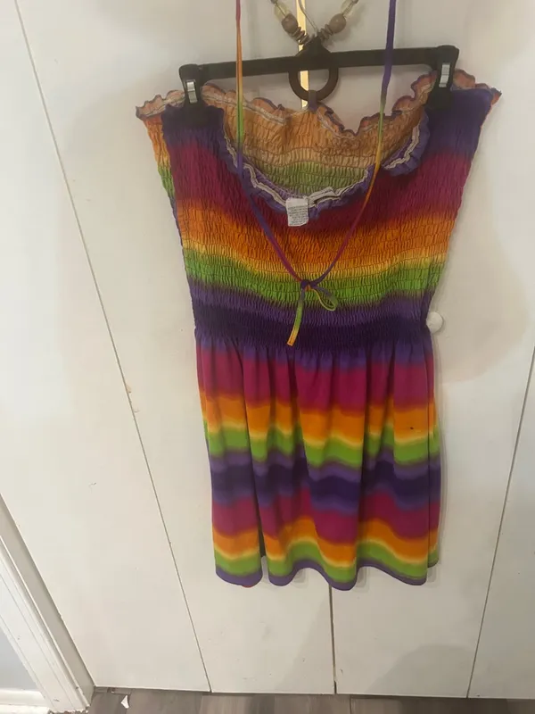 Colorful Rainbow Smocked Mini Dress Pink Size 2X - Image 5