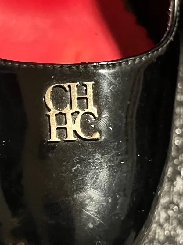 Womens 36 CH Carolina Herrera black slingback high cork platform wedge heel - Image 9
