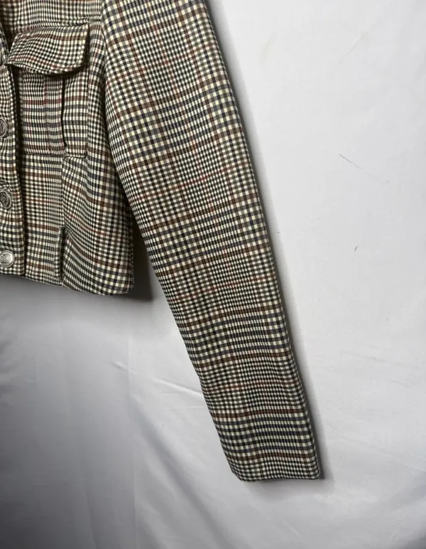 NWOT House of Harlow 1960 plaid faux shearling collar cropped jacket sz XS - Image 4