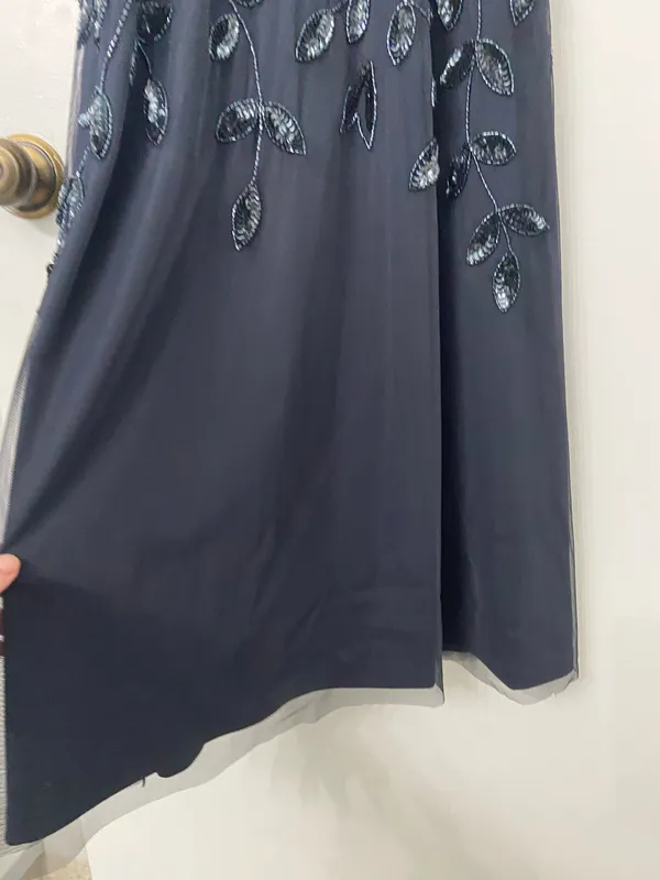 Adrianna Papell Halter Floral Sequin Maxi Prom Gown Blue NEW - Image 4