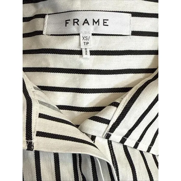 Frame‎ Revolve Linen Blend Striped Organic Short Sleeve Button Up Blouse Size XS - Image 7