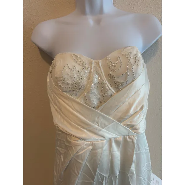 NWT Lulus Heidy White Satin Strapless Maxi Dress Womens‎ M Sequin Bridal Wedding - Image 4