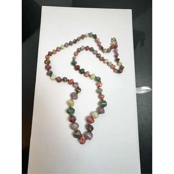 Vintage Genuine Lucite necklace with beads that imitate natural semi-precious st - Image 7