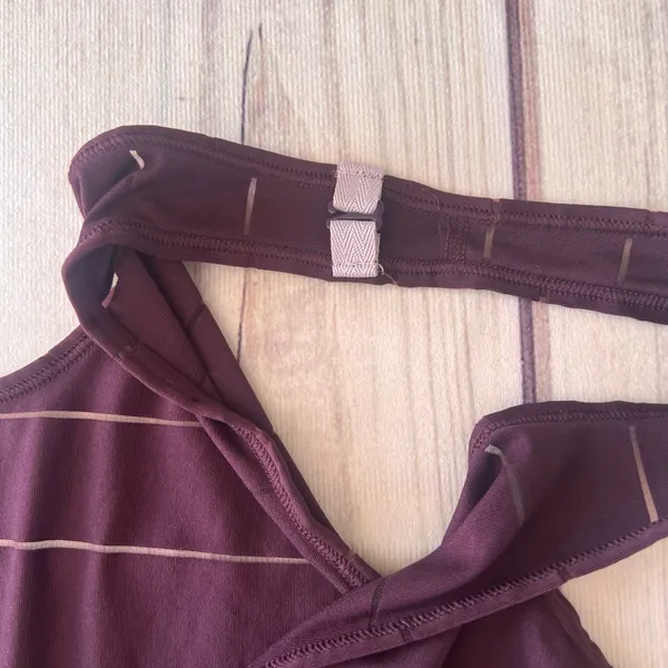 Athleta Max Out Chi Burgundy Sheer Stripe Side Tie Tank Top - Image 10
