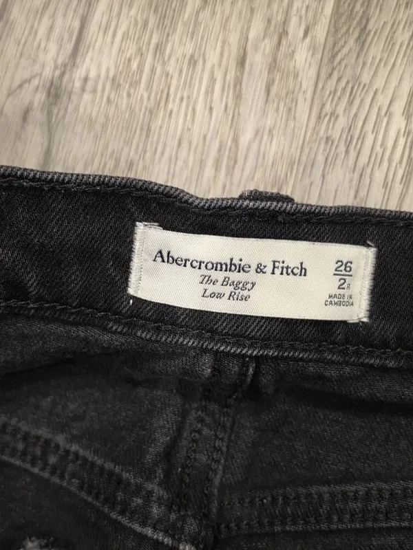 Abercrombie & Fitch The Baggy Low Rise Black Denim Jeans Size 26 2R Straight leg - Image 3