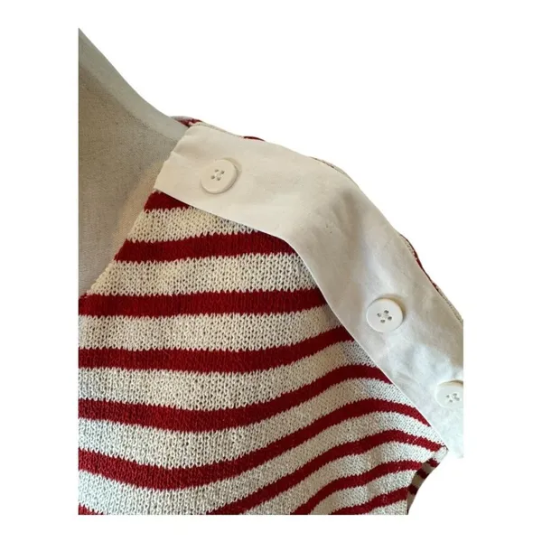 Zara Shirt Women‎ Medium Red White Striped Knit Button Shoulder Top Coastal - Image 4