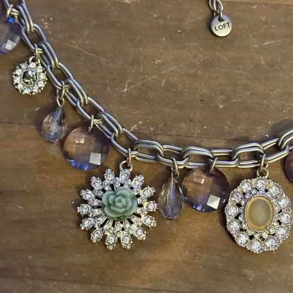 Loft silver tone rhinestone floral charm necklace - Image 3