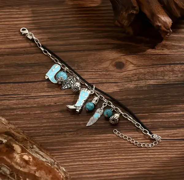 Silver and Turquoise Charm Bracelet Blue - Image 4