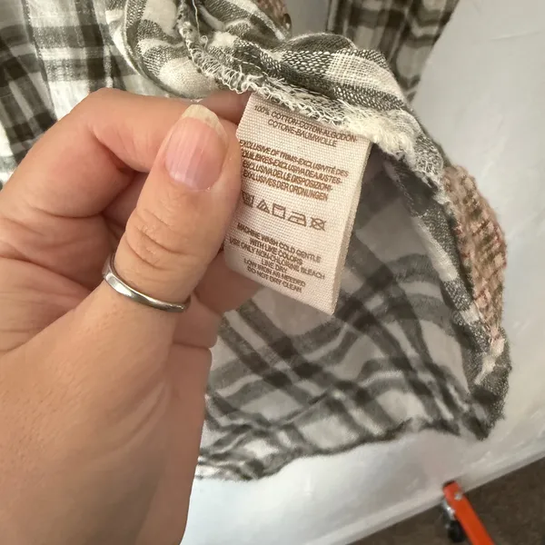 Free People‎ Womens Plaid Long Sleeve Button Shirt Olive Green Bohemian Cabin XS - Image 7