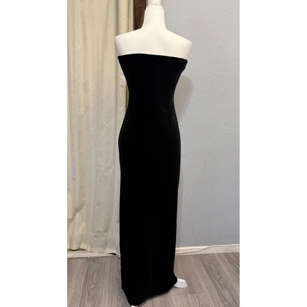 Misty Rose Black Velvet Strapless Maxi Dress M‎ Side Slit Bodycon Gothic Vampire - Image 4