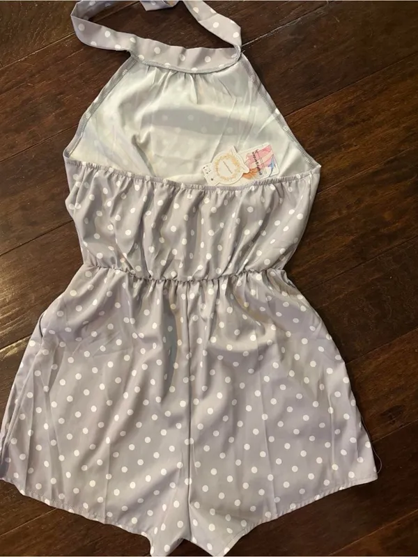 NWT Polka Dot Halter Romper in Light Gray and White size S - Image 2