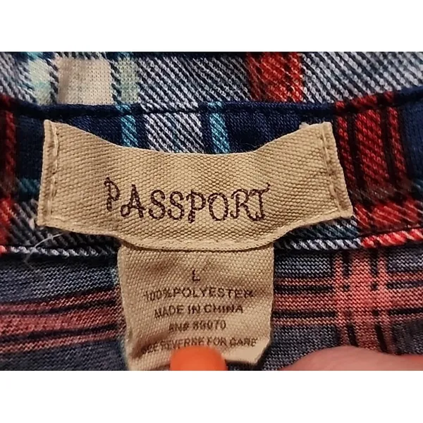 Passport Plaid Flannel Shirt Long Sleeve Western Style Button Up Shirt‎ Medium - Image 5