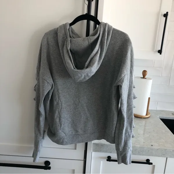 ALO Yoga Slash Sleeve Slay Hoodie Pullover Top Grey Gray Hooded Jacket Small - Image 4