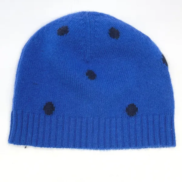 Talbots Cashmere Polka Dot Beanie Hat OS Blue Soft Warm Cozy Preppy Indie Winter - Image 3