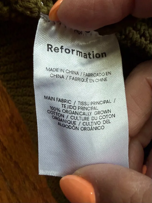 Reformation Suzanne Halter Sweater Tank Olive Oil Green Open Knit Keyhole Top L - Image 7