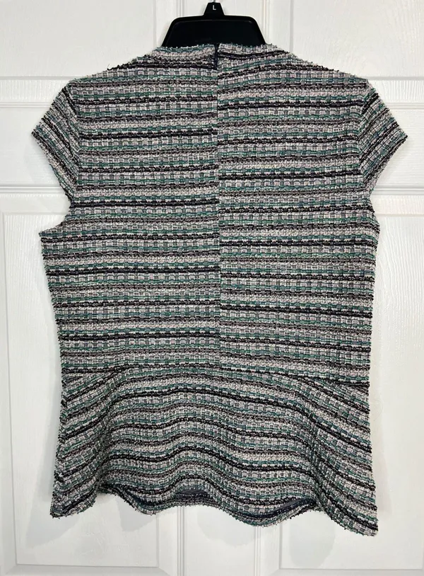 Ann Taylor Factory Women's Peplum Top Multicolor Tweed Knit Short Sleeve - Med - Image 2