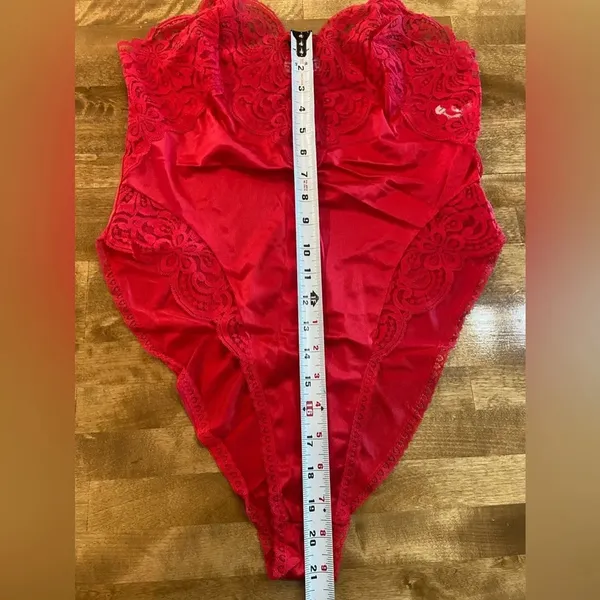 APPLAUSE Vintage Red Lace‎ High Cut Teddy 80s 90s Size 34 Made in the USA NWOT - Image 10
