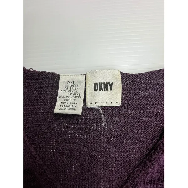 DKNY Petite V Neck Knit Sweater Purple Rayon Blend Women's‎ Size M/L - Image 2