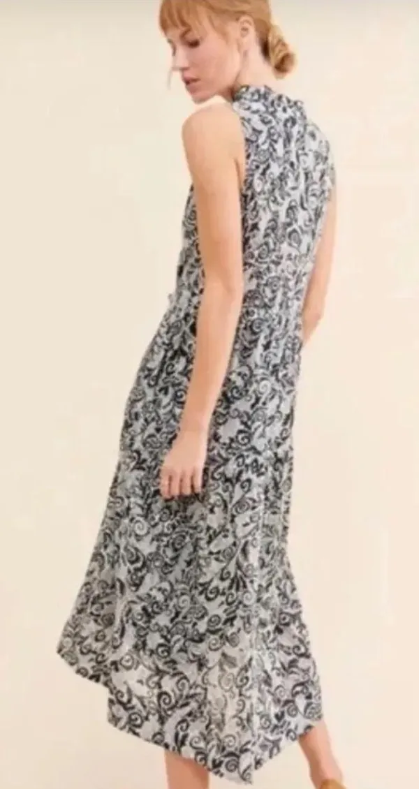 NWT Maeve Marya Tiered Midi Dress in Black Botanical Print - Image 2