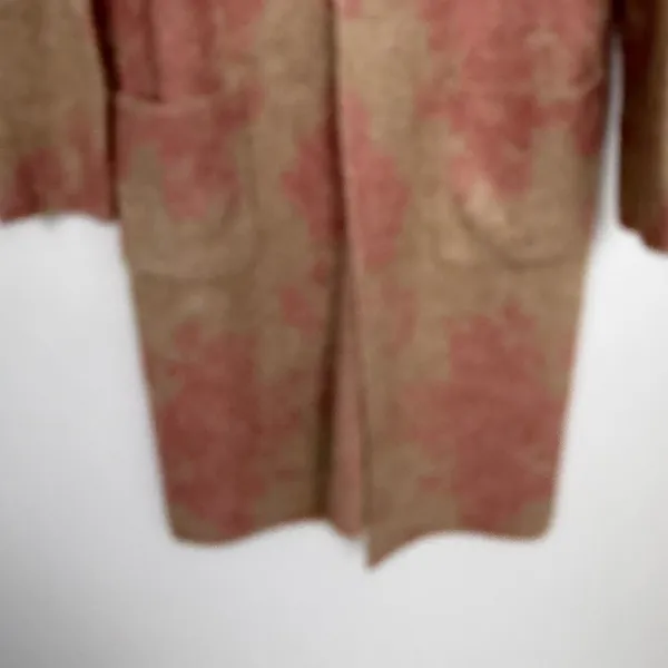 Happily Grey Long Cardigan Faux Fur Neckline Pink Tan Elevated Indie Glam Large - Image 5