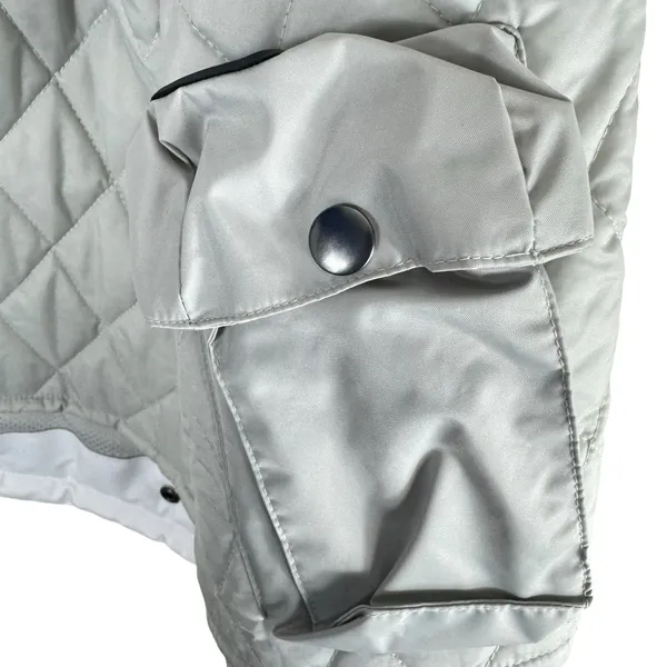 Castle Streetwear White Gray Full Zip‎ Lined Mock Neck Motorcycle Jacket Size 10 - Image 8