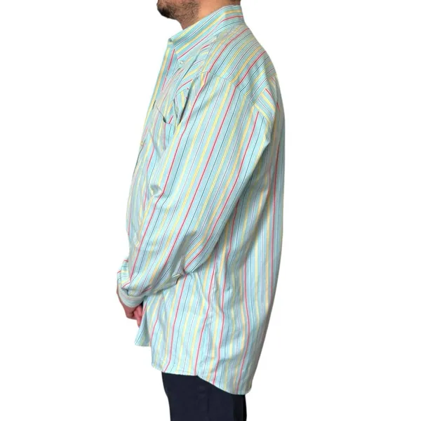 100% Cotton Button Down Shirt Mens Size Large Striped Collared Button Up Shirt Blue Size M - Image 3
