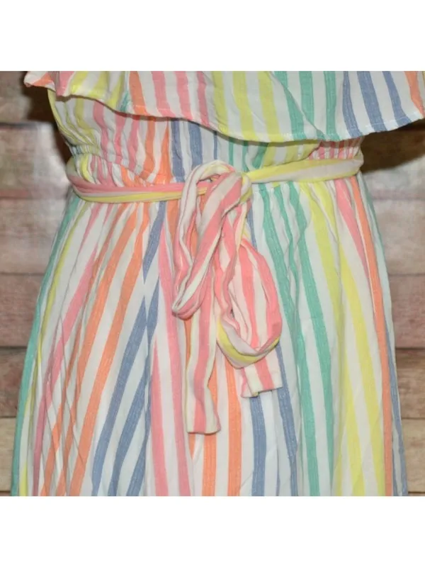 Emily Wonder Strapless Rainbow Stripe Ruffle Maxi Dress Size L Cruise Resort - Image 6