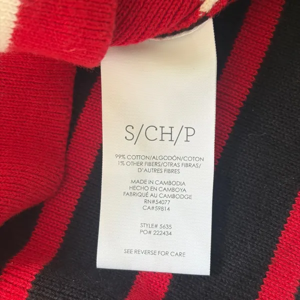 Cabi Oversized Pullover Sweater Picnic Red White Black Striped Pocket Size Small - Image 5