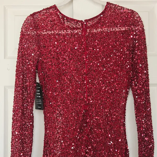 Retrofête Emani Red Sequin Mini Dress Long Sleeve Bodycon Size S‎ NEW - Image 7