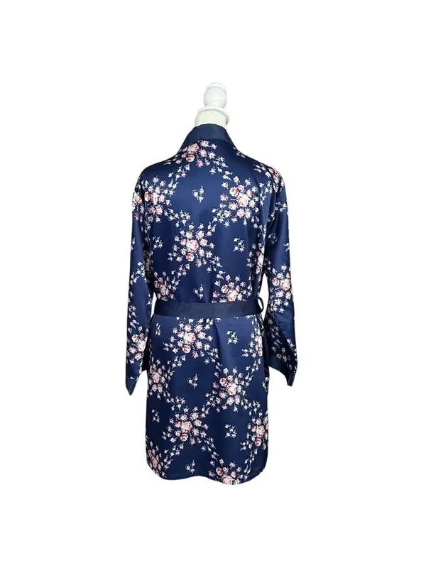 Morgan Lane x FabFitFun Allie Floral Satin Robe Navy Size Small Medium - Image 4