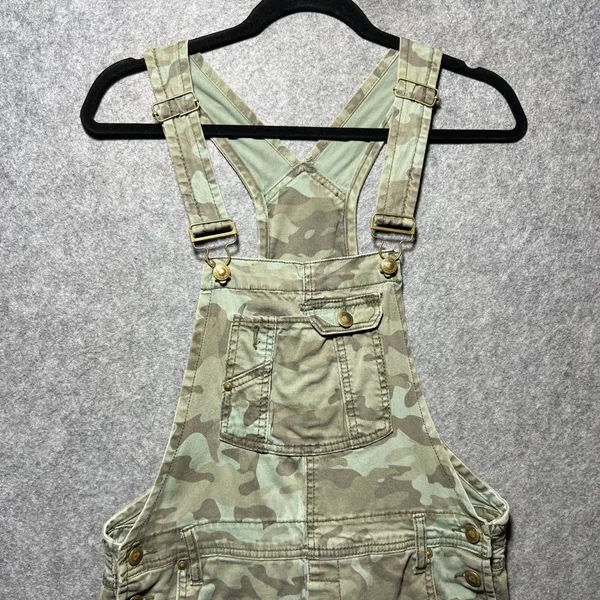 LEI Camo Print Shortall Overalls Green Camouflage Stretch Bibs Size M - Image 9