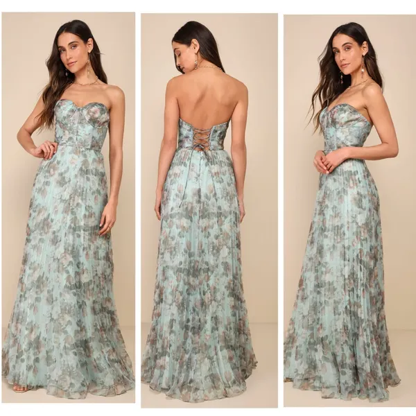 Lulus Most Beautiful Day Sage Multi Floral Print Organza Maxi Dress Size Medium - Image 2