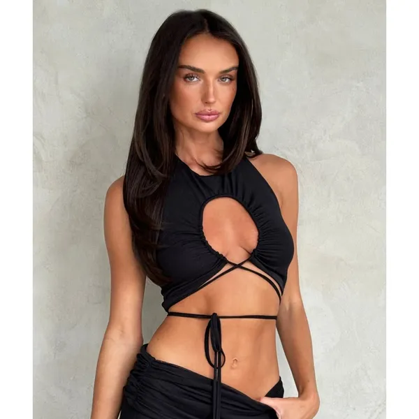 Tiger Mist Cynthia Keyhole Criss Cross Top Size M in Black - Image 6