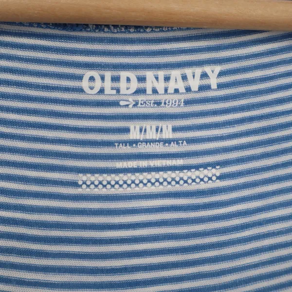 Old Navy Womens Blue White Striped Ruffle Henley Long Sleeve Top Tall Medium - Image 2