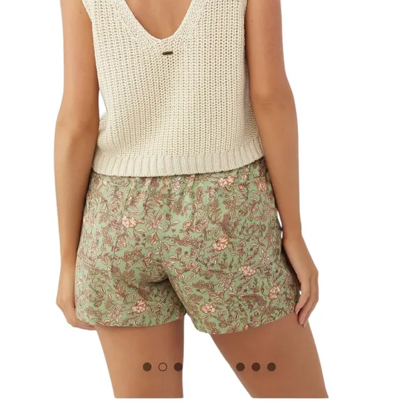 Viscose Oneill Fran Green Floral Print Drawstring Waist 4 Pocket Shorts Womens L - Image 3