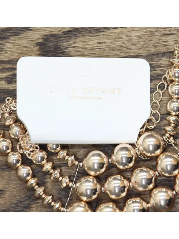 NWT Lane Bryant Chunky Bib Faux Pearl Bead Layered Necklace Gold Yellow 17" + 3" - Image 3