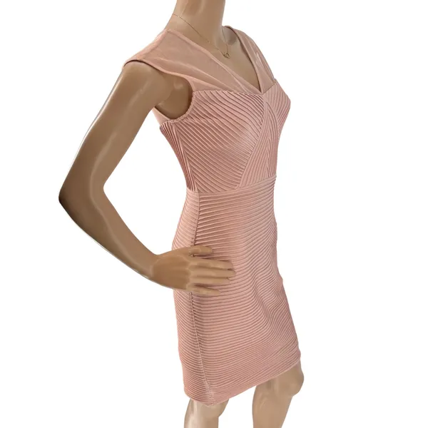 Calvin Klein‎ Womens Pink Ribbed Mesh V-Neck Cocktail Bandage Dress Size 2 - Image 3