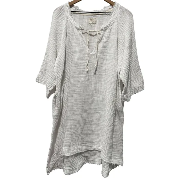 9seed Women Sz S Kaftan Dress White Gauze Cotton Boho Coverup Beach Coastal - Image 2