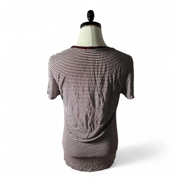 Brandy‎ Melville Burgundy White Striped One Size Cotton T Shirt - Image 2