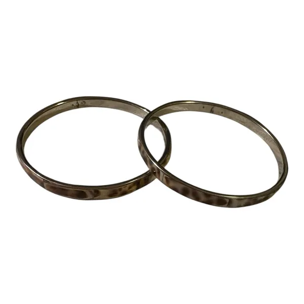 Conch Shell Inlay Pair of Bangle Bracelets 2.6” inside diameter Brown - Image 7