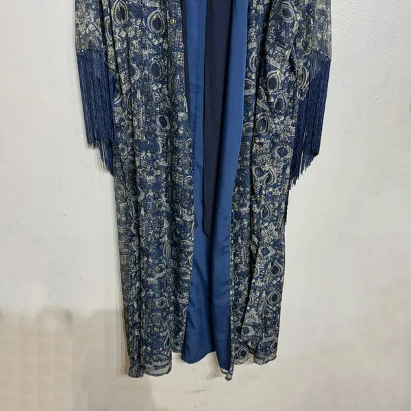 House of Harlow 1960 Blue Print Reska Fringe Sleeve Maxi Dress Sz L - Image 4