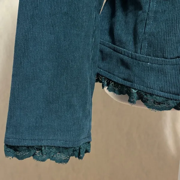 Pyramid Collection Corduroy Blazer Teal Lace Trim Edwardian Steampunk Goth New S - Image 3