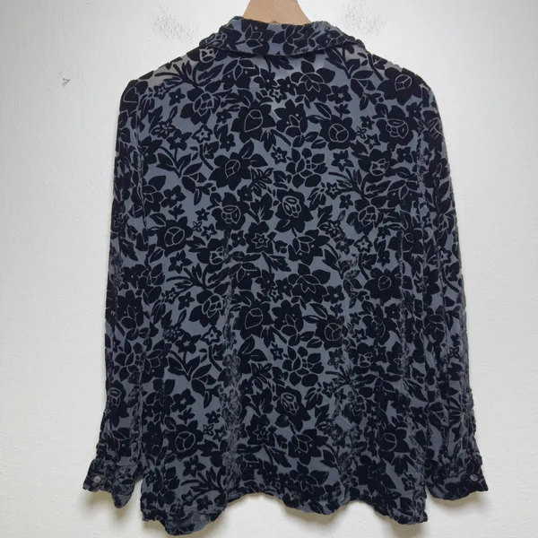 VTG 90s Women Silk Fairy Button Sheer Top Grunge Black‎ Burnout Velvet Floral - Image 6