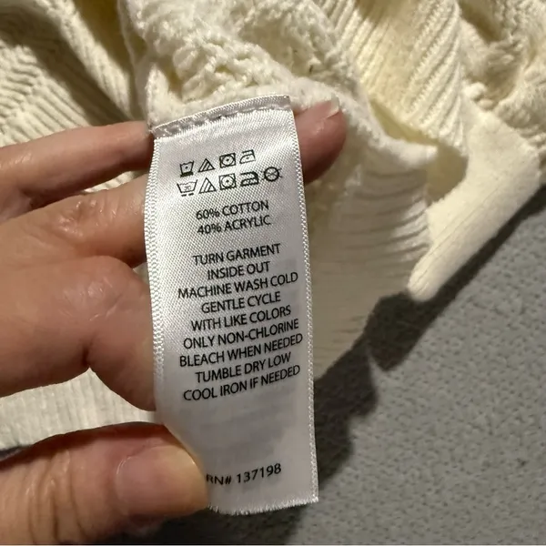 Rachel Zoe Collared Cream Pointelle Knit Pullover Polo Sweater Size Large EUC - Image 4