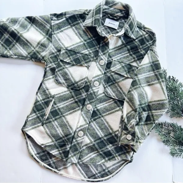 NEW Stradivarius Plaid Green Shacket Jacket Coat - Image 5
