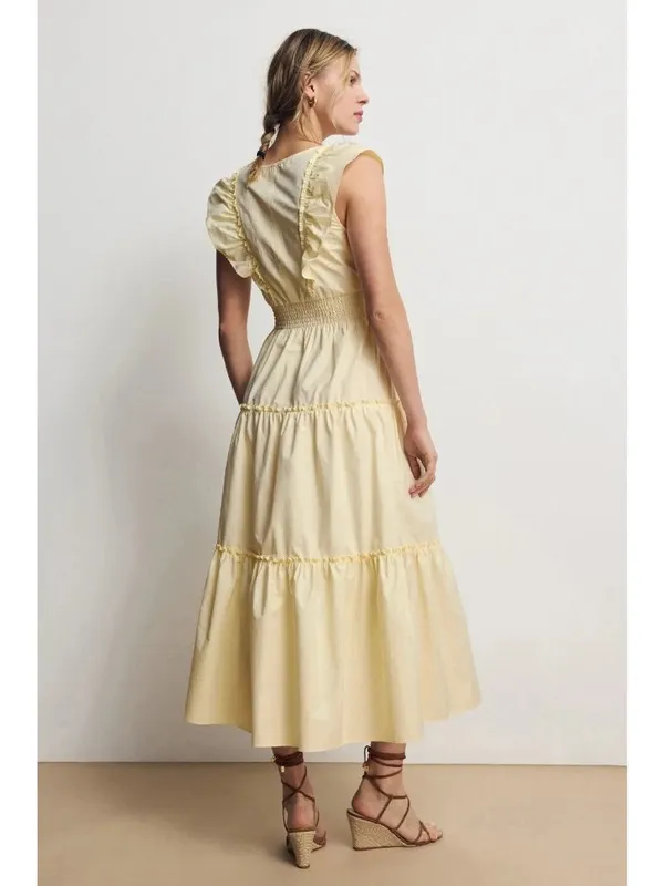 Derek Lam 10 Crosby x RTR Tiered V-Neck Dress in Butter yellow 4 Womens - Image 2